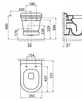 Záchody SAPHO ANTIK závěsná WC mísa, 36x53cm, bílá AN320