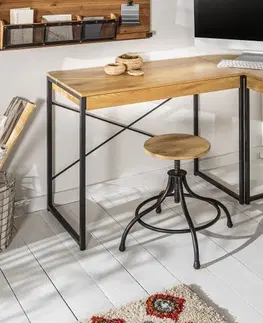 Stylové a luxusní pracovní a psací stoly Estila Industriální nadčasový rohový pracovní stůl Westford s černými nohama 76cm