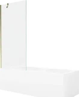 Vany MEXEN/S Cubik obdélníková vana 160 x 70 cm s panelem + vanová zástěna 80 cm, transparent, zlatá 550316070X9508000050