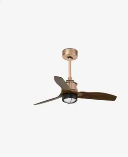 Ventilátory FARO JUST FAN XS LED, měď/dřevo, stropní ventilátor 81cm