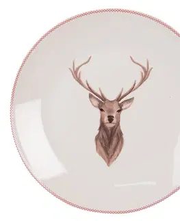 Talíře Porcelánový dezertní talíř s jelenem Cosy Lodge - Ø 20cm Clayre & Eef OLDP