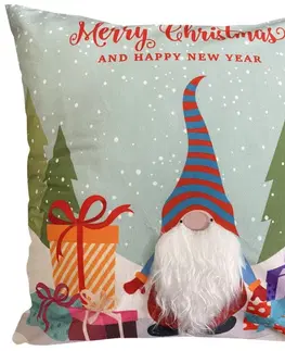Dekorační povlaky na polštáře Vánoční povlak na polštář s potiskem skřítka a dárky