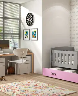 Postele BMS Dětská postel KUBUŠ 1 s úložným prostorem | šedá Barva: Šedá / růžová, Rozměr: 160 x 80 cm
