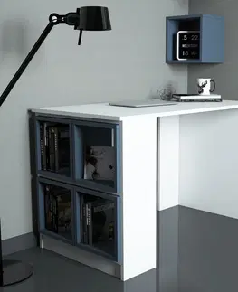 Kancelářské a psací stoly Psací stůl BOX bílý modrý