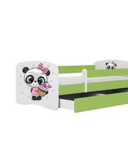 Dětské postýlky Kocot kids Dětská postel Babydreams panda zelená, varianta 70x140, bez šuplíků, s matrací