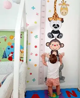 Samolepky na zeď Samolepky na zeď pro holčičky - Růžový dětský metr s veselými zvířatky (180 cm)