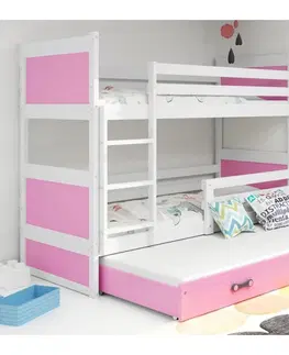 Postele BMS Dětská patrová postel s přistýlkou RICO 3 | bílá 90 x 200 cm Barva: bílá/růžová