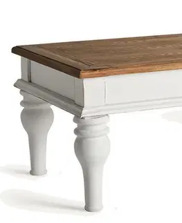 Designové a luxusní konferenční stolky Estila Luxusní bílý obdélníkový konferenční stolek Isla v provensálském stylu s hnědou vrchní deskou 130 cm