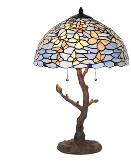 Svítidla Modrá stolní lampa Tiffany Butterflies - Ø 40*60 cm Clayre & Eef 5LL-6344