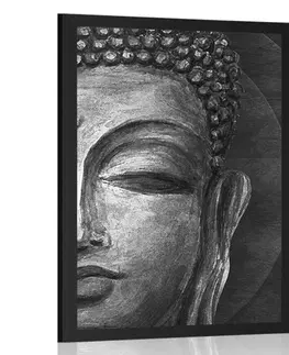 Černobílé Plakát tvář Buddhy v černobílém provedení