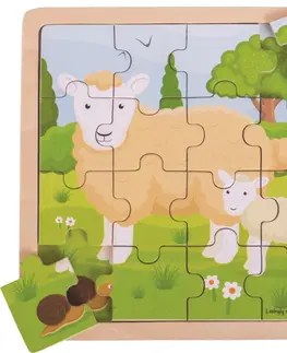 Dřevěné hračky Bigjigs Toys Puzzle ovce s jehňátkem SHEEP