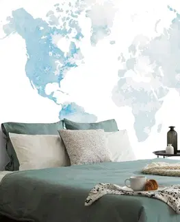 Tapety mapy Tapeta akvarelová mapa světa ve světle modré barvě