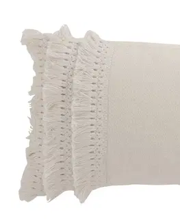 Dekorační polštáře Krémový bavlněný polštář s třásněmi Fransen white off - 45*30 cm J-Line by Jolipa 3050