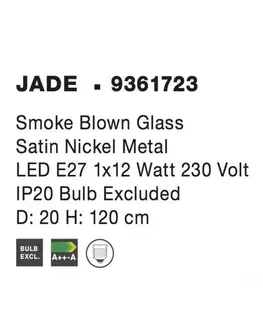 Designová závěsná svítidla NOVA LUCE závěsné svítidlo JADE kouřové foukané sklo a nikl satén kov E27 1x12W IP20 bez žárovky 9361723
