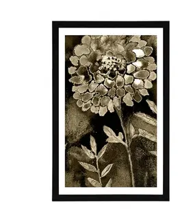 Černobílé Plakát s paspartou nádherné květiny v sépiovém provedení