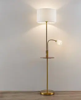 Stojací lampy Lindby Stojací lampa Lindby Aovan, bronzová barva, police, připojení USB