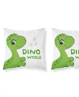 Dekorační polštáře Návlek bavlněný pro děti, Dino world, zelený, 40 x 40 cm