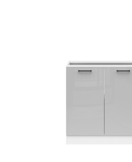 Kuchyňské linky JAMISON, skříňka dolní 80 cm bez pracovní desky, bílá/světle šedý lesk 