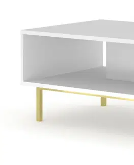 Konferenční stolky ARTBm Konferenční stolek RAVENNA C 90 | bílá lesklá Provedení: Biela / biely lesk / zlatá podnož