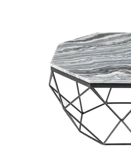 Designové a luxusní konferenční stolky Estila Art-deco stylový konferenční stolek Adamantino s šedou mramorovou deskou a černou konstrukcí 69cm