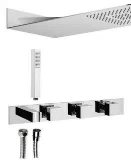 Sprchy a sprchové panely SAPHO Podomítkový sprchový set s termostatickou baterií a držákem ruční sprchy, 2 výstupy, hranatá, chrom MB453-01
