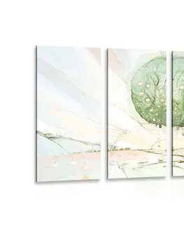 Obrazy stromy a listy 5-dílný obraz pohádkové pastelové stromy