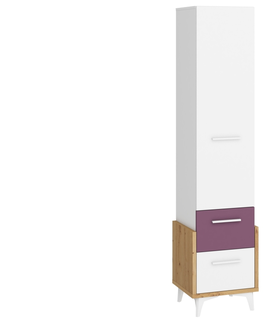 Šatní skříně Skříňka LEPON 45W, dub artisan/bílá/fialová, 5 let záruka