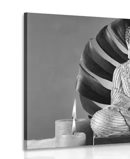 Černobílé obrazy Obraz Budha s relaxačním zátiším v černobílém provedení