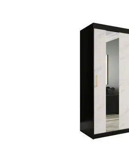 Šatní skříně Expedo Šatní skříň MANON 150, 150x200x62, černá/bílý mramor