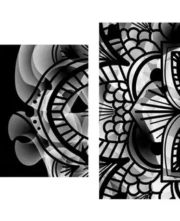 Černobílé obrazy 5-dílný obraz Mandala zdraví v černobílém provedení