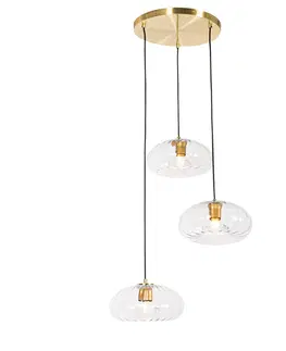 Zavesna svitidla Art Deco závěsná lampa zlatá se skleněným kulatým 3-světlem - Ayesha