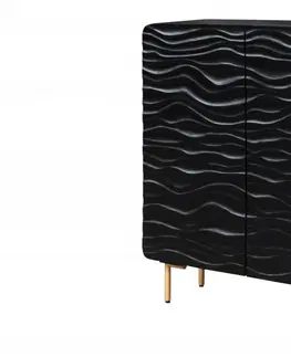 Vysoké designové komody Estila Art-deco černá komoda Lagoon ze dřeva mango s vlnovitým vzorem 160cm