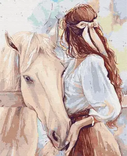 Lidé Malování podle čísel vznešená dáma s koněm