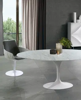 Designové a luxusní jídelní stoly Estila Luxusní kulatý jídelní stůl Henning Marble z mramoru s lesklou bílou podstavou 200cm