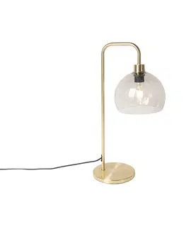 Stolni lampy Moderní stolní lampa mosazná s kouřovým stínidlem - Maly