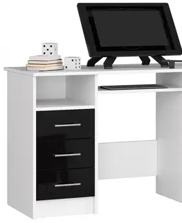 Psací stoly Ak furniture Volně stojící psací stůl Ana 124 cm bílý/černý - lesk