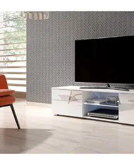 Televizní stolky Televizní stolek MOON 140 bílý, s LED osvětlením