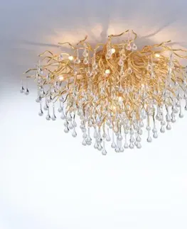 Designová stropní svítidla PAUL NEUHAUS Stropní svítidlo, staromosaz  vzhled, 280 skleněných hranolů