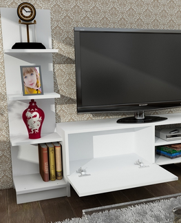 TV stolky Televizní stolek s regálem ROSALYN, bílý