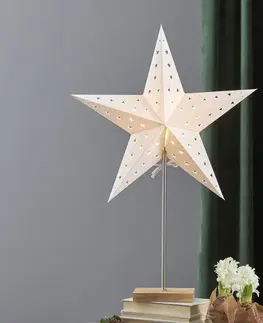 Vánoční světelná hvězda STAR TRADING Stojan Leo se vzorem hvězd, bílá/dub