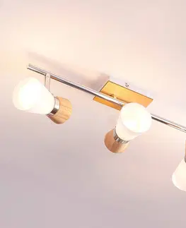 Stropní svítidla Lindby Vivica - 3bododvá stropní lampa s dřevěnými prvky