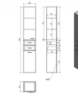Koupelnový nábytek AQUALINE ZOJA/KERAMIA FRESH skříňka vysoká s košem 35x184x29cm, dub platin 51232