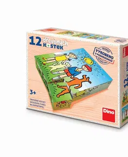 Hračky DINO - Pejsek A Kočička 12 Dřevěné Kostky