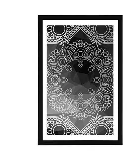 Černobílé Plakát s paspartou černobílá Mandala