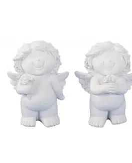 Sošky, figurky-andělé Anděl bílý s růží 9,5cm různé druhy