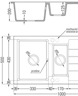 Kuchyňské dřezy MEXEN/S Andres granitový dřez s odkapávačem včetně baterie Duo, černá/zlatá metalik 6515-75-671701-57-G