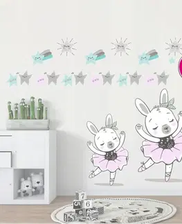 Zvířátka Dětská nálepka na zeď pro holčičku zajíček baletka