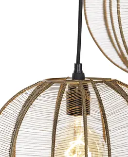 Zavesna svitidla Průmyslová závěsná lampa bronzová s černými kulatými 3 světly - Dong