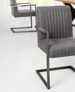 Designové a luxusní křesla do pracovny a kanceláře Estila Industriální designové retro křeslo inspirativní šedé 90cm, tmavě šedý rám