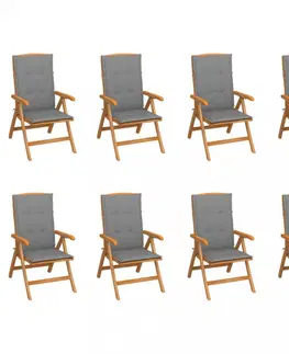 Zahradní židle Skládací zahradní židle s poduškami 8 ks teak / látka Dekorhome Šedá